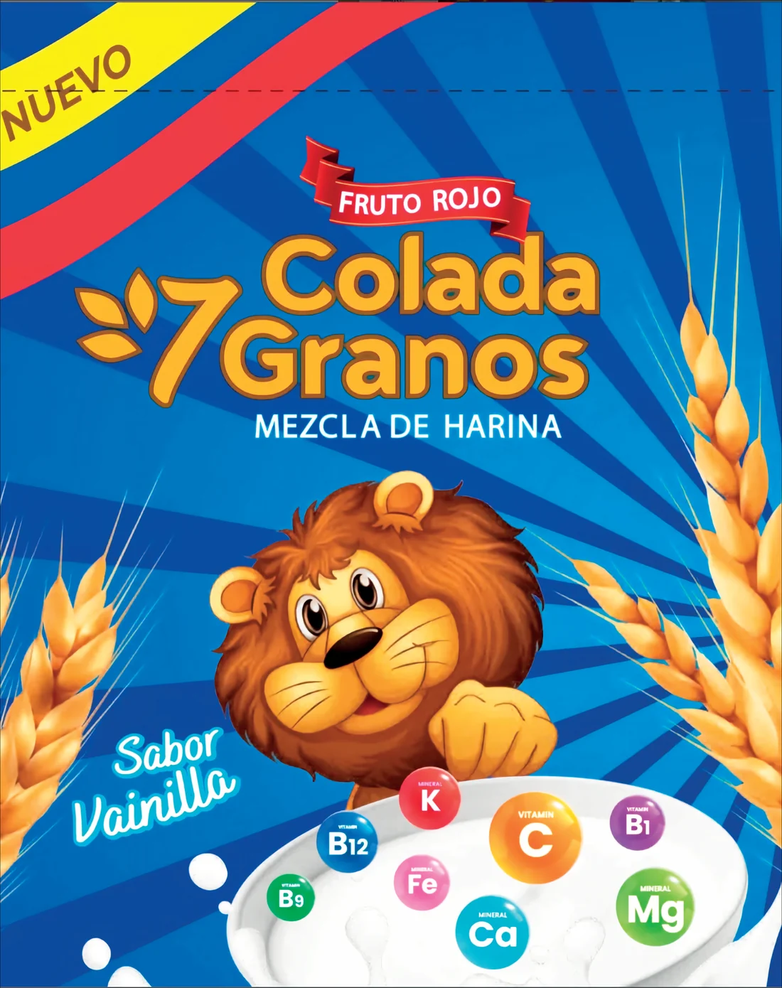 Empaque de Colada 7 Granos de Fruto Rojo, mezcla de harina sabor vainilla